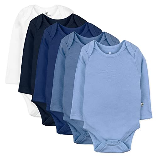 HonestBaby baby-boys 5-pack Long Sleeve Bodysuits One-piece 100% Organic Cotton for Infant Baby Boys, Unisex