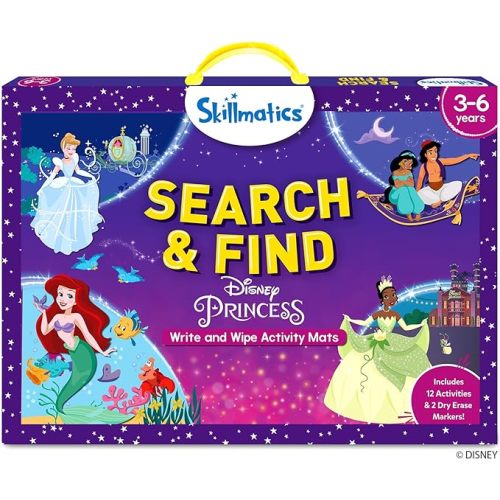 Skillmatics Search and Find Disney Princess Educational Game - Reusable Preschool Learning Activity, Perfect for Toddlers & Kids, Screen-Free Fun, Art & Crafts, Gifts for Boys & Girls Ages 3, 4, 5, 6