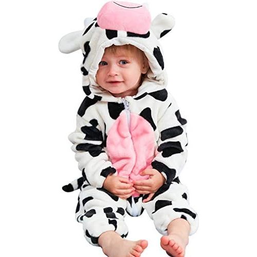 MICHLEY Unisex Baby Animal Costume Winter Autumn Flannel Hooded Romper Cosplay Jumpsuit