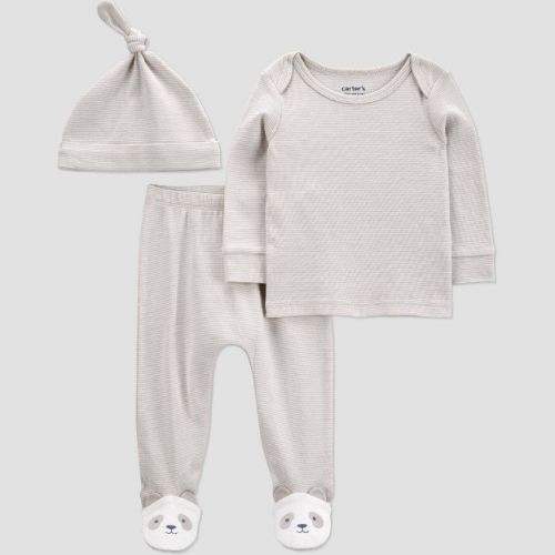 Carter's Just One You®️ Baby Boys' 3pc Long Sleeve Panta Feet Top & Bottom Set - Ivory Newborn