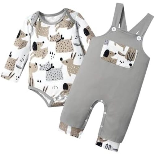 Baby Boy Clothes Long Sleeve Animal Print Romper Baby Boy Outfits Plaid Overalls Infant Boy Clothes