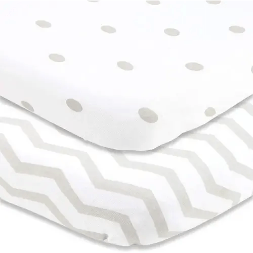 Cuddly Cubs Pack and Play Sheets Fitted – for Graco Pack n Play Playard – 2 Pack – Snuggly Soft Jersey Cotton Mini Crib Mattress Sheets Set for Baby Boy, Girl – Grey Polka Dots, Chevron