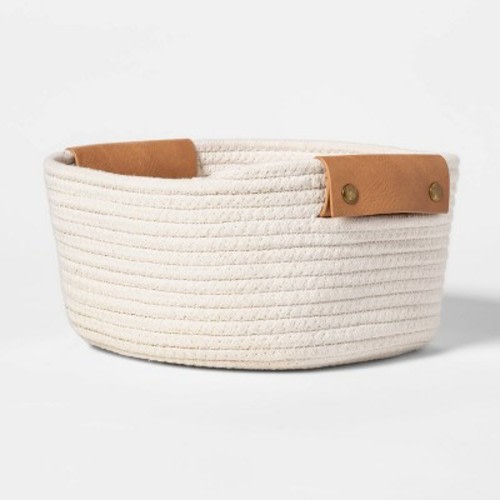11" Decorative Coiled Rope Square Base Tapered Basket Small White - Threshold™