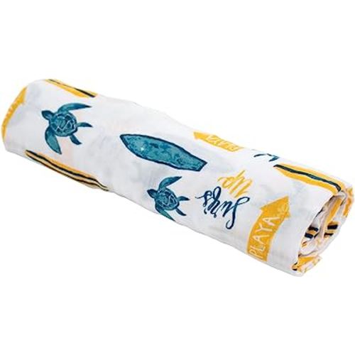 Bebe au Lait Oh So Soft Muslin Swaddle Blanket, Soft Muslin Design, Stylish Pattern - Surf
