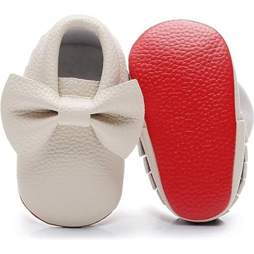 Bebila Double Bow Fringe Baby Moccasins - Soft Sole Baby Shoes Girls Toddler Crib Flats