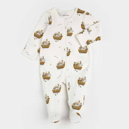 On the Ark Print on Off-White Sleeper | 3 MONTHS