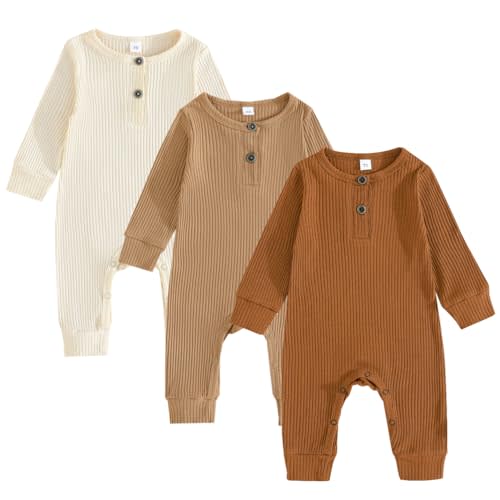 Bafeicao Baby Boy Girl 2/3 Pack Solid Romper Ribbed Short/Long Sleeve Bodysuit Jumpsuit Infant Knitted Outfits Clothes