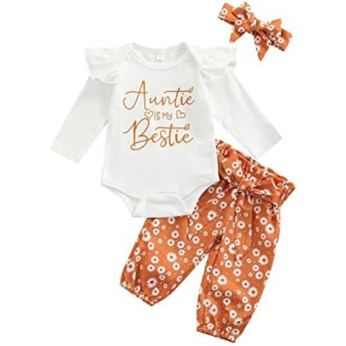 Newborn Baby Girl Clothes Long Sleeve Romper Onesie Daisy Pants Infant Outfit with Headband