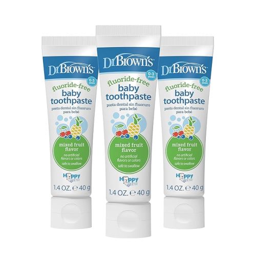 Dr. Brown's Fluoride-Free Baby Toothpaste, Infant & Toddler Oral Care, Mixed Fruit, 3-Pack, 1.4oz/40g, 0-3 years