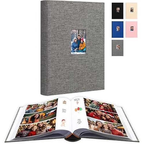 Aevdor 450 Pockets Photo Album 4x6 with Writing Space, 4x6 Photo Album Holds 450 Horizontal Photos, Linen Cover with Front Window, Acid Free Pages Photo Book for Family Wedding Baby Pictures (Grey)