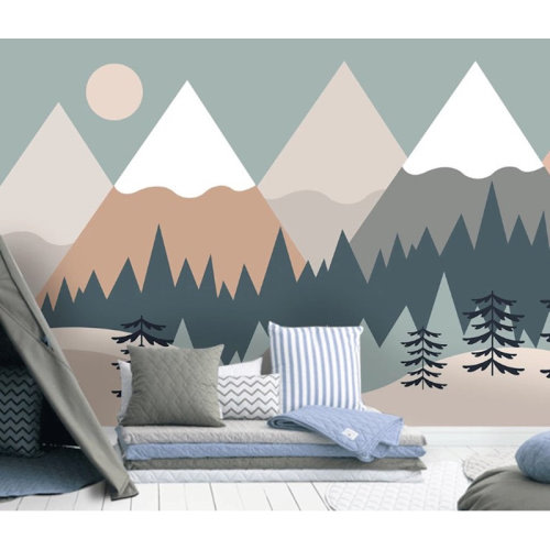 GK Wall Design Snowy Row of Geometric Mountains Forest Removable Wallpaper | Wayfair