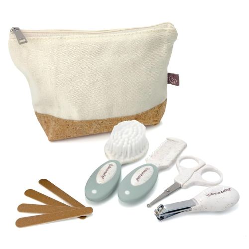 Dreambaby Neat & Tidy 9pc Wheatgrass Baby Grooming Kit - Eco-Friendly Baby Care Kit with Cotton & Cork Travel Bag - Soft Brush, Comb, Safety Scissors, Nail Clippers - Less Plastic Waste