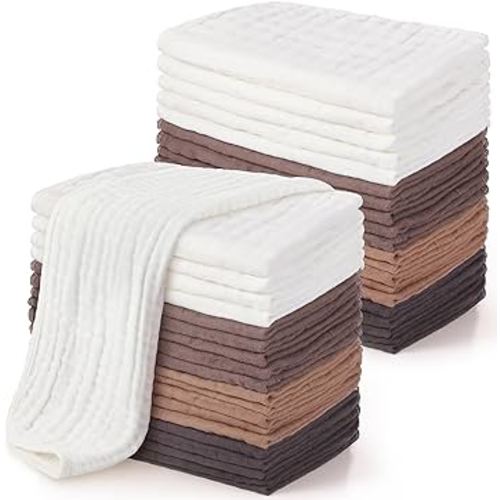 Buryeah 20 Pcs Burp Cloths Large 20" x 10" 100% Cotton Hand Washcloths 6 Layers Extra Absorbent and Soft (Vintage Colors)