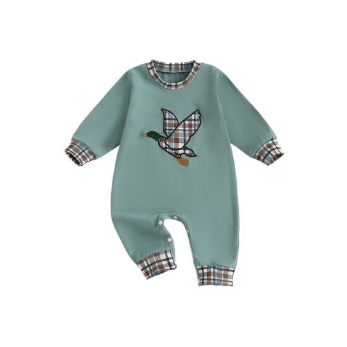 BemeyourBBs Newborn Baby Boy Duck Hunting Outfits Romper Spring Fall Winter Clothes Cute Mallard Embroidery Plaid Long Sleeve Jumpsuit One Piece Outfit