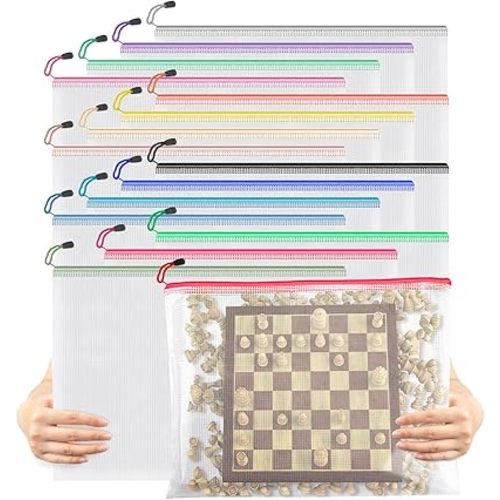Umriox 16 Pack Large Zipper Bags 16.9x12.4 in, A3 16 Colors Mesh Zipper Document Pouch for Organizing, Storage Bags with Zipper for Board Game, Puzzles, Sewing Project, Travel Supplies