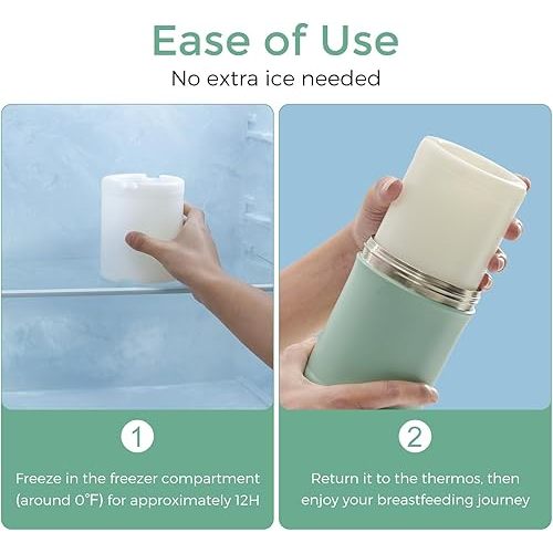 Momcozy 22oz Portable Breast Milk Cooler for Outdoor, Life Saver with 360° Total Cooling for 24 Hours, Larger Capacity Travel Breastmilk Chiller with 2pcs Baby Bottles for Breastmilk Storage, Green