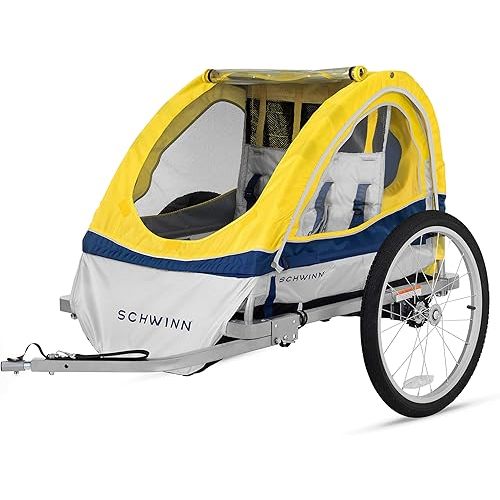 Schwinn Joyrider Echo and Trailblazer Child Bike Trailer, Single and Double Seat Baby Carrier Options, Canopy, 16 or 20-Inch Air-Filled Tires, with Bug Screen & Weather Shield, Bike Attachment