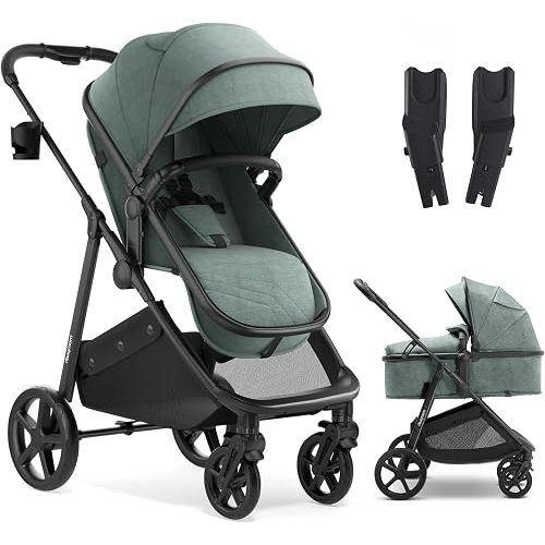 Mompush Wiz 2-in-1 Bassinet Stroller with Car Seat Adapter, Reversible Seat