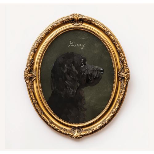 Custom Artful Black Doodle Oil Painting Portrait, Personal Vintage Dog Folk Art Print Moody Cottage Core, Gift for Doodle DogMom