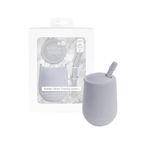 ezpz Mini Cup + Straw Training System - 9 Months+ (Pewter) - 100% Silicone Training Cup for Infants + Toddlers - Designed by a Pediatric Feeding Specialist