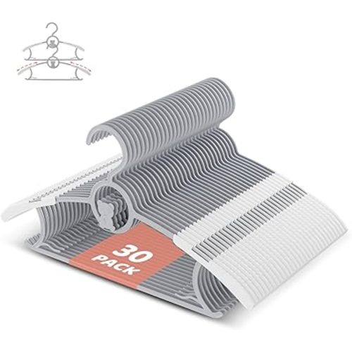 Baby Hangers for Nursery Closet 30 Pack Plastic Kids Hangers Non-Slip and Extendable Infant Pant Hanger for Newborn Clothes, 11-14" Adjustable Childrens Coat Hangers for Pants Skirts (Grey)