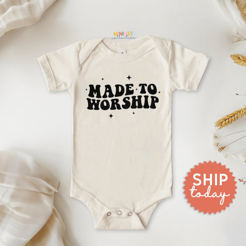 Made To Worship Baby Onesies® Brand, Jesus Religious Baby Bodysuit, Christian Baby Gift, Cute Baby Announcement, (BC-REL107)