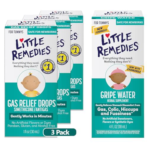 Little Remedies Baby Bundle; 1oz Natural Berry Flavor Gas Relief Drops, Pack of 3 & 4Fl Oz Gripe Water