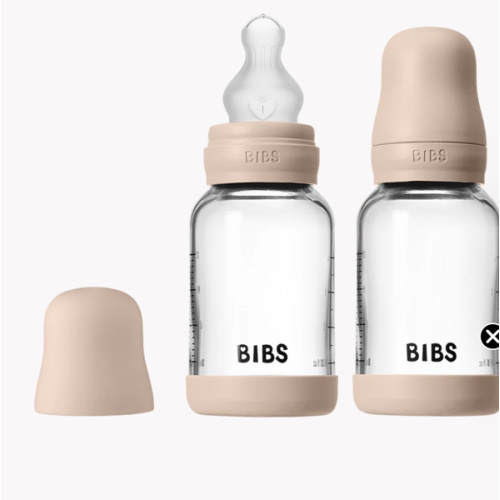 BIBS Glass Baby Bottle 4oz Silicone 2-Pack Blush | Slow Flow – Bibsworld store US