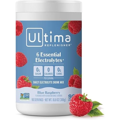 Ultima Replenisher Daily Electrolyte Drink Mix – Blue Raspberry, 90 Serving – Hydration Powder with 6 Key Electrolytes & Trace Minerals – Keto Friendly, Vegan, Non-GMO & Sugar-Free Electrolyte Powder