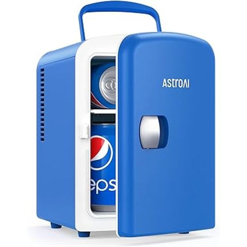 AstroAI Mini Fridge, 4 Liter/6 Can AC/DC Portable Thermoelectric Cooler Refrigerators for Skincare, Beverage, Food, Home, Office and Car, ETL Listed (Blue)