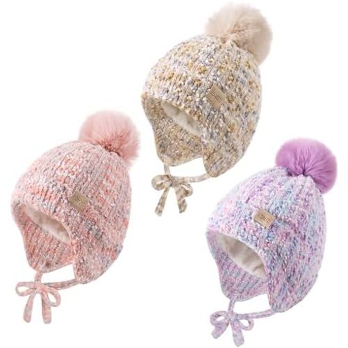 Baby Beanie Hat, Winter Warm Knit Cap with Pom Pom for Girls, Toddler Winter Hat（0-36months）