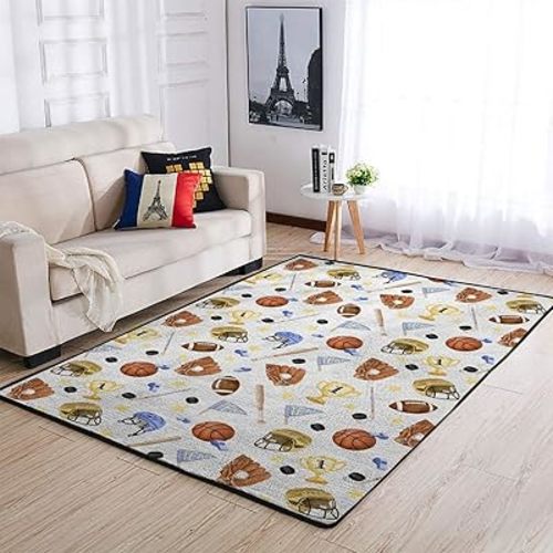 Baby Sports Area Rugs American Football Baseball Basketball Throw Mats Sports Lovers Gift Floor Carpet Rug for Boy Toddler Nursery Bedroom Living Room Bathroom Kitchen Home Decor Playmat 36x60inch