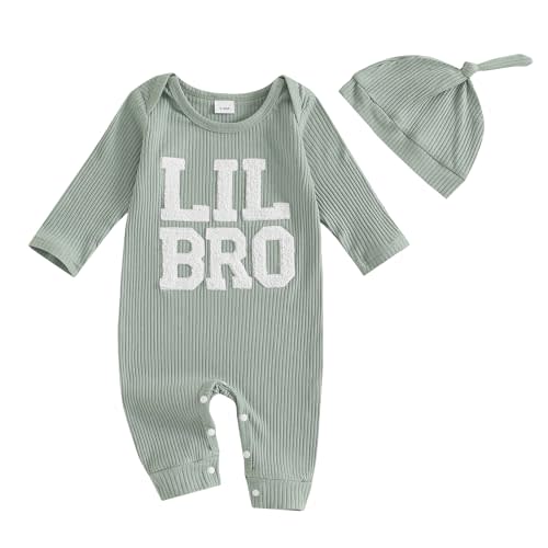 pengnight Newborn Baby Boys Girls Romper Long Sleeve Lil Bro Letter Print Solid Color Bodysuit Jumpsuit