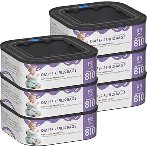 Jumbo Square Refills Disposal Bags Refill Compatible with Diaper Genie Compact, Select and Classic Pails, Hold Up to 810 Newborn-Sized Diapers Per Refill, Pack of 6