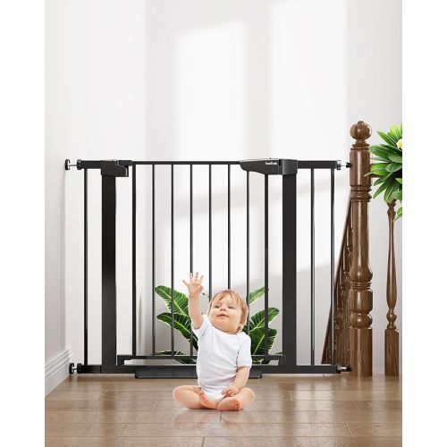 Cumbor 29.7-40.6" Baby Gate for Stairs, Mom's Choice Awards Winner-Dog Gate for Doorways, Pressure Mounted Self Closing Pet Gates for Dogs Indoor, Durable Safety Child Gate with Easy Walk Thru Door