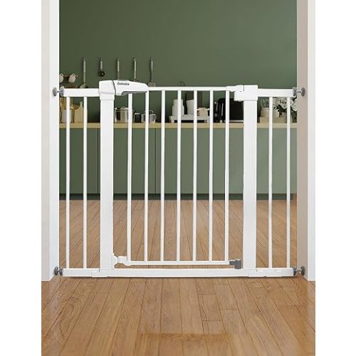 Babelio Baby Gate for Doorways and Stairs, 26''-40'' Auto Close Dog/Puppy Gate, Easy Install, Pressure Mounted, No Drilling, fits for Narrow and Wide Doorways, Safety Gate w/Door for Child and Pets