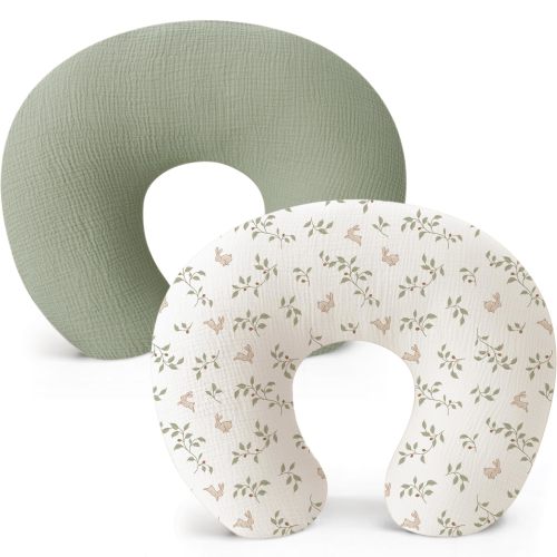 Konssy 2-Pack 100% Cotton Muslin Nursing Pillow Covers, Soft Cover for Baby