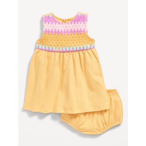 Sleeveless Crochet-Panel Dress and Shorts Set for Baby