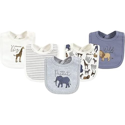 Touched by Nature Unisex Baby Organic Cotton Bibs, Classic Safari, One Size
