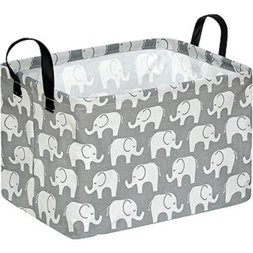 KUNRO Rectang Storage Basket Gift Shelf Basket Storage Bin, Nursery Basket Organizer Box for With Handles for Room Deco (Elephant)