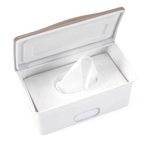 Ubbi Baby Wipes Dispenser with Weighted Plate and Secure Seal, Nursery and Baby Registry Essential to Keep Wipes Fresh, Taupe - Taupe Wipes Dispenser