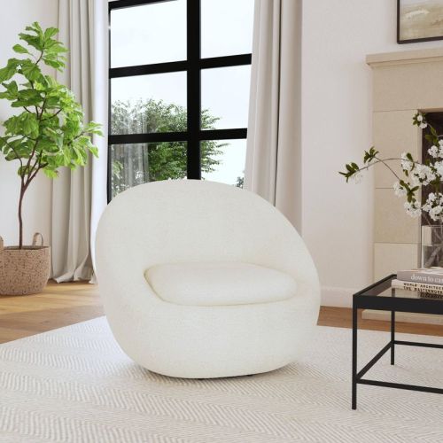 Round Swivel Chair White Faux Shearling - HomePop