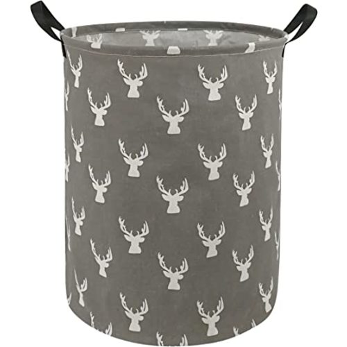 KUNRO Large Sized Storage Basket Waterproof Coating Organizer Bin Laundry Hamper for Nursery Clothes Toys (Grey deer)