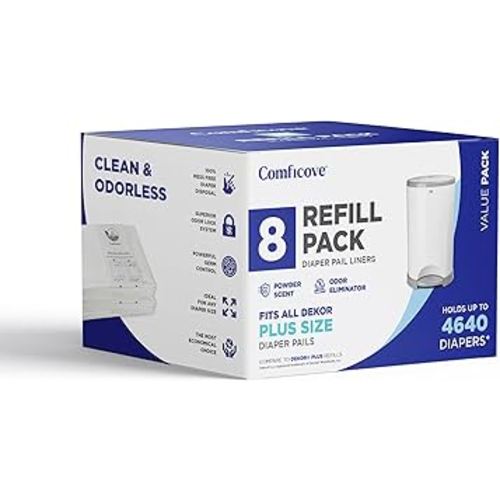 Refills Compatible with DEKOR PLUS Diaper Pails | 8 Pack | Extra Thick Diaper Pail Refill Liners | Fresh Scent | Easy to Replace and Dispose of Diaper Bag | Odorless Baby Diapers Disposal