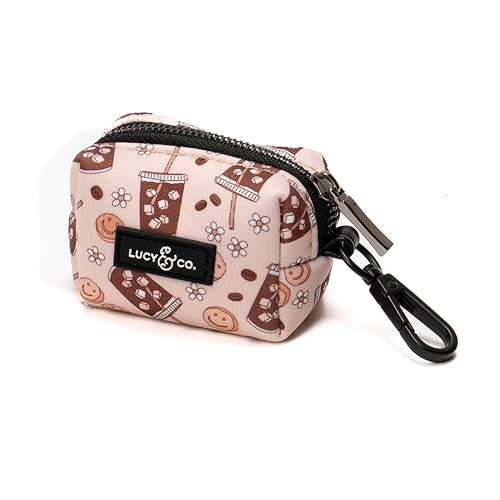 Lucy & Co. Dog Poop Bag Holder - Leak Proof Dispenser with Leash Attachment - Easy Refills - Hygienic Pet Poop Pickup - Tan White Coffee