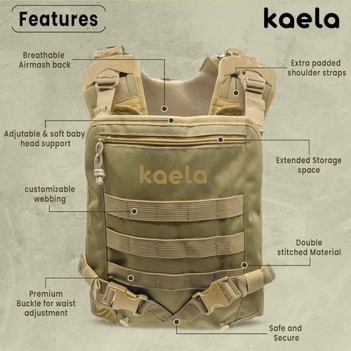 Kaela® MOLLE Baby Carrier - Men's Baby Carrier - Gear for Dad to Carry Infant, Child or Toddler on Outdoor Adventure - Full Mobility for Active Father (Tan)