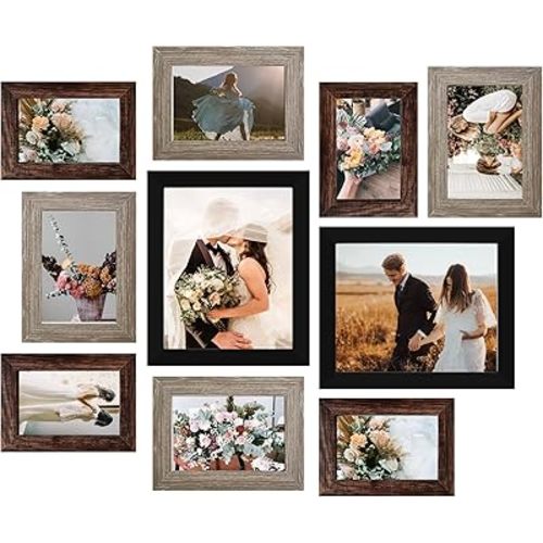 LUCKYLIFE Picture Frame Set 10-Pack, Gallery Wall Frame Collage with 8x10 5x7 4x6 Frames in 3 Different Finishes