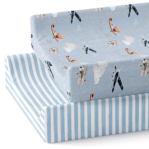 Sorrel + Fern Changing Pad Cover 2-Pack (Watercolor Airplanes and Clouds) - Premium Fitted Sheets - Buttery Soft Cotton Blend