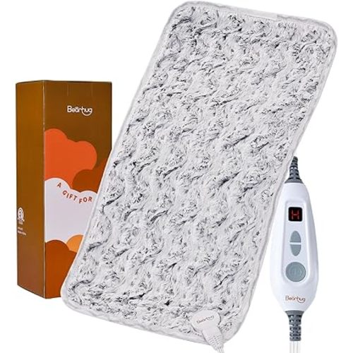 Bearhug Electric Heating Pad 12''x24'' Double-Sided Faux Fur Heated Pad, 6 Heat Levels, 2H Auto-Off, Moist & Dry Heat Therapy for Back Pain Relief, Machine Washable, ETL Certified - Gift Box