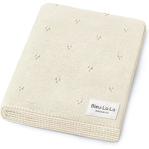 Organic Pointelle Receiving Swaddle Blanket for Girls - 100% Luxury Organic Soft Cotton Knit Warm Cozy Cuddle Stroller Blanket for Newborns Infants & Toddlers (Butter Cream)